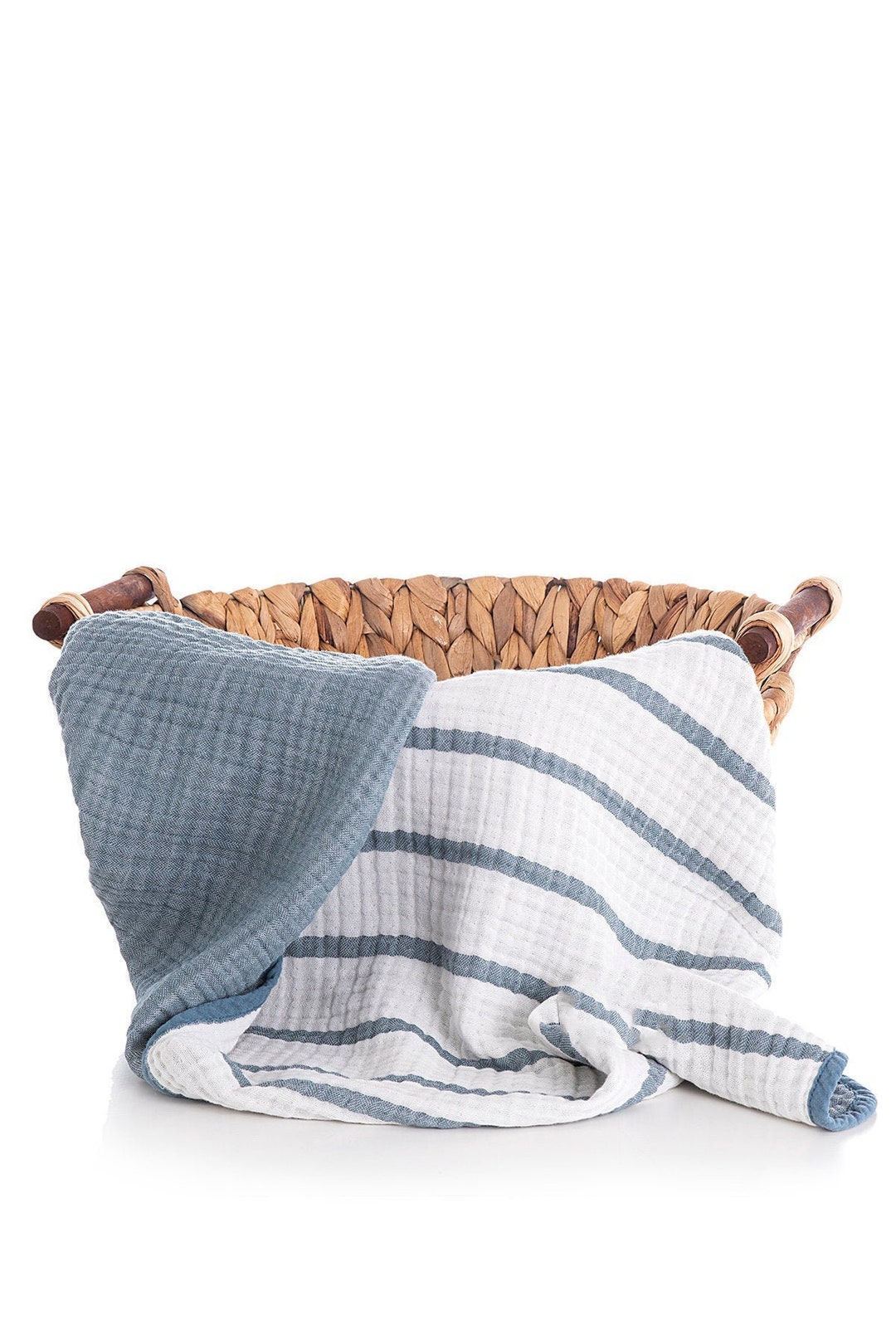 Personalized Navy Baby Blanket, Striped Natural Children Blanket