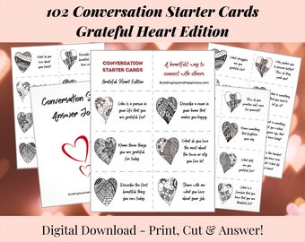 102 Gratitude Conversation Starter Cards, Gratitude Journal Prompts, PRINTABLE, Digital Download