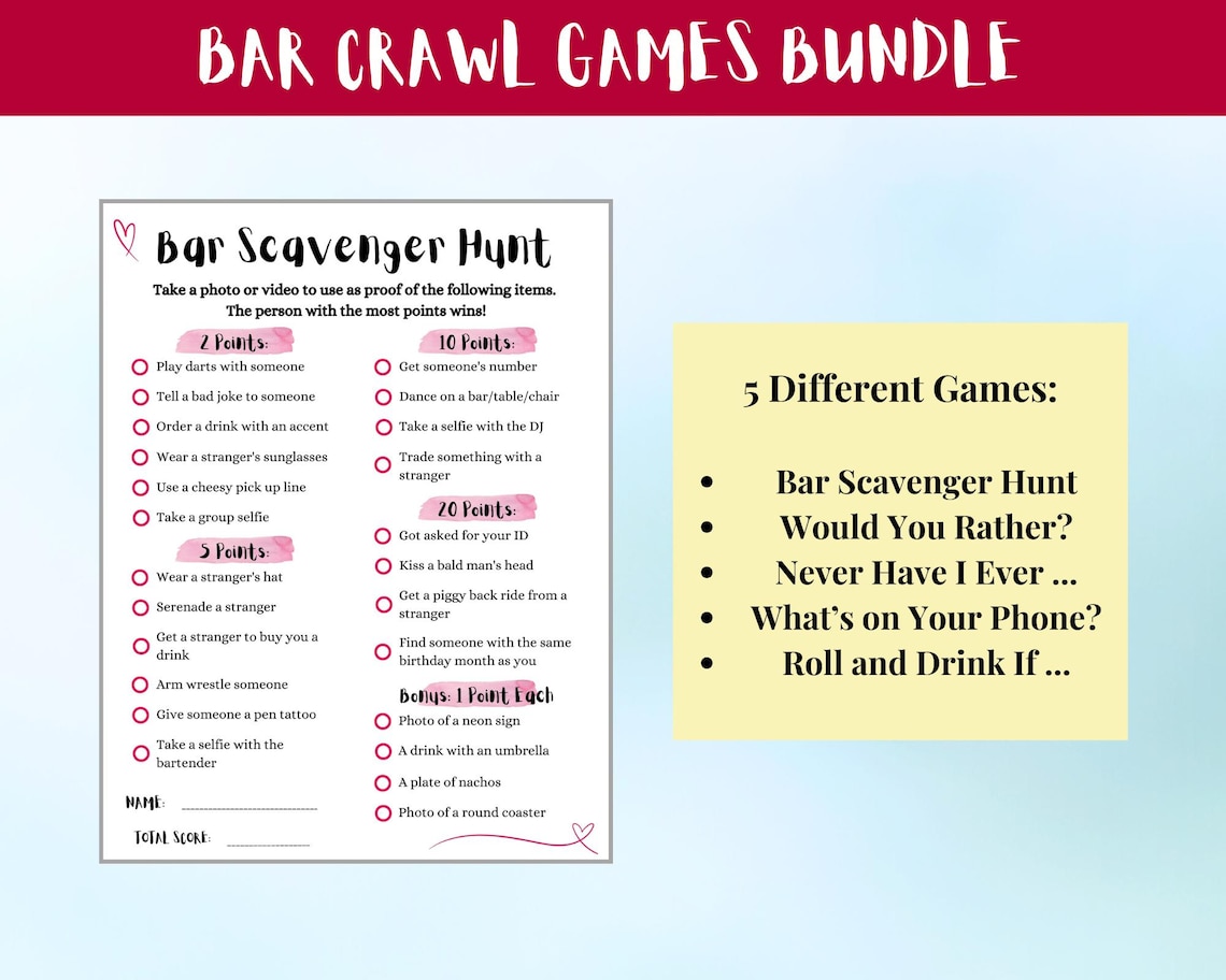 Ultimate Bar Crawl Games Bundle, 5 Bar Hopping Games Including Bar ...