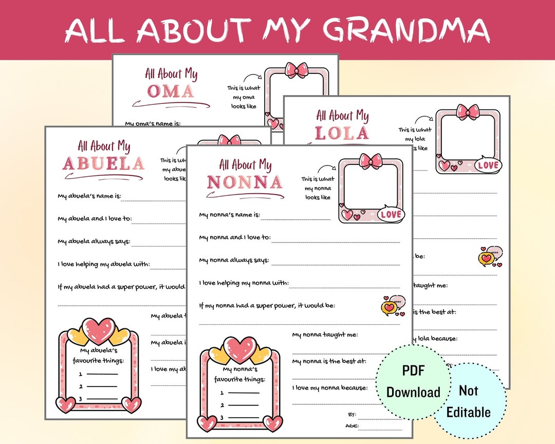 All About Grandma Printable, Sentimental Keepsake, Gift for Nonna ...