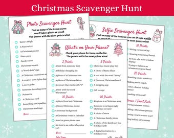 3 Christmas Scavenger Hunt Games, Xmas Family Phone Game, Friendmas Selfie Scavenger Hunt, CT012