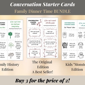 Family Dinner Conversation Starters BUNDLE – Over 300 Question Cards – PRINTABLE, Instant Download