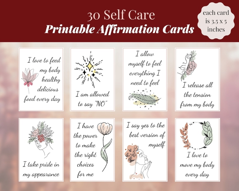 Printable Self Care Affirmation Cards Positive Daily - Etsy