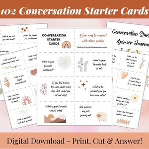 102 Conversation Cards in a Boho Design, Ice Breaker Games, Team Building Games, Digital Download
