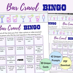 Bar Crawl Bingo for Ladies Night Out, Bar Crawl Games, Bar Scavenger Hunt, Cruise Bar Crawl, Birthday Bar Crawl, Neon Cocktail Icons