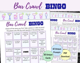 Bar Crawl Bingo for Ladies Night Out, Bar Crawl Games, Bar Scavenger Hunt, Cruise Bar Crawl, Birthday Bar Crawl, Neon Cocktail Icons