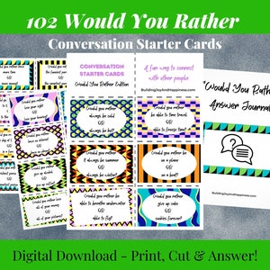 102 Would You Rather Questions for Family, Work Game, Conversation Starter Cards, Icebreaker Games, PRINTABLE