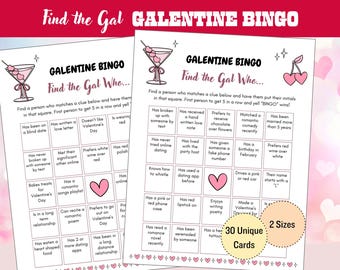 Galentines Bingo Karten, Galentines Tag Spiele, Finden Sie den Gal Bingo, Anti Valentinstag, Mädchen Nacht, Galentines Printable, VG005