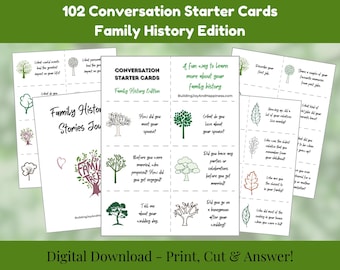 102 Family History Conversation Starter Cards, Printable Family Interview Questions for Reunions