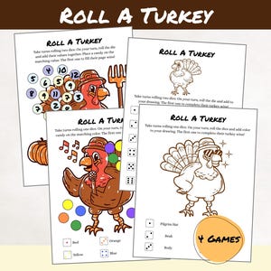 Roll a Turkey Game, Printable Thanksgiving Dice Game, Fall Family Activity, Thanksgiving Party Games, TPG004