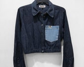 Two-Tone Denim Button Down Crop with Cinched Waist