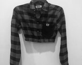 Black Denim Pocket Cropped Flannel with Elastic Waist