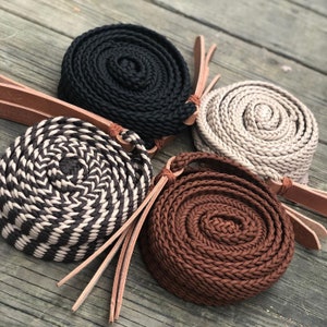 Paracord Split Reins w/ our Cowhide Poppers, SOLID, STRIPED or SPATTER Pattern, 12 Strand Width, Made to Order, Message for scissor clips