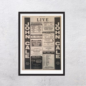 JOHN CALE 1975 - in Live 1975 - Poster promozionale originale, autentico, pagina vintage, anni '70, rock, musica - J2