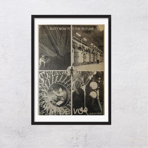 May include: Black framed poster with four black and white images. The top image has the text "DUTY NOW FOR THE FUTURE". The bottom left image has the text "MADE VO". The bottom right image has the text "ALBUM NOW".