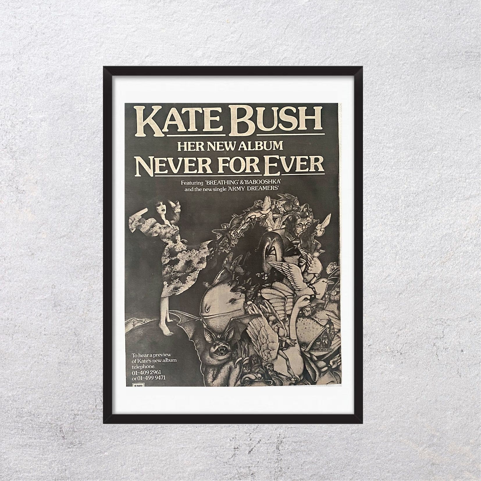 KATE BUSH 1980 - Never for Ever - Original, authentic, promo adv magazine page vintage,80s, rock, music - J1