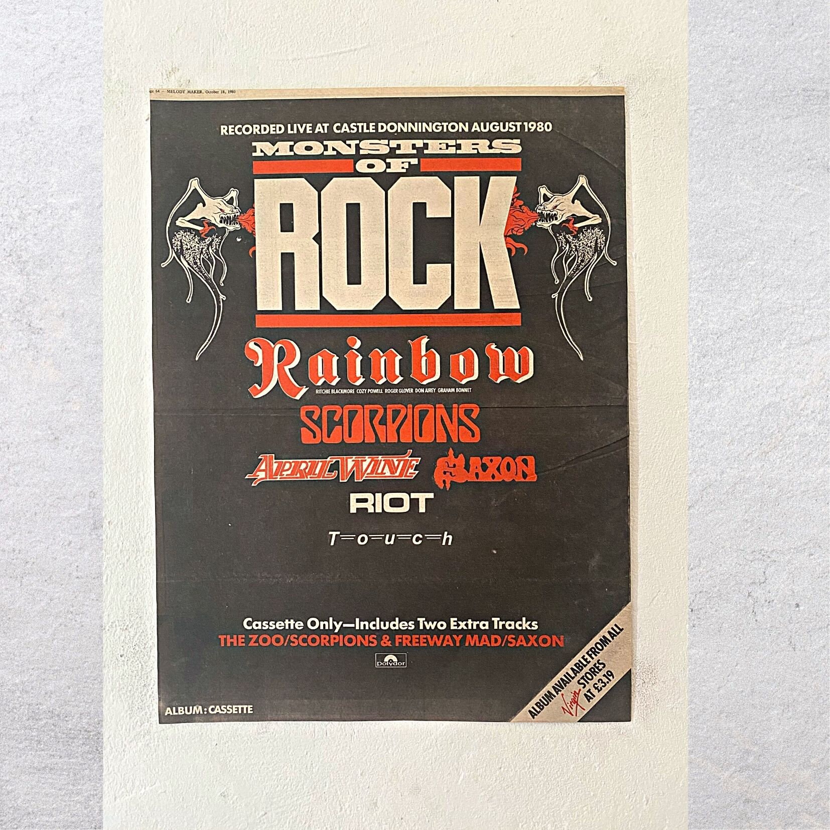 MONSTER OF ROCK Featuring Judas Priest Rainbow Scorpions Saxson 
