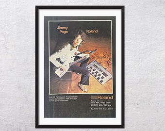 Anuncio de JIMMY PAGE para el sintetizador GR-700 de 1984 Melody Maker - Póster promocional original y auténtico, página vintage, años 80, rock, música J4