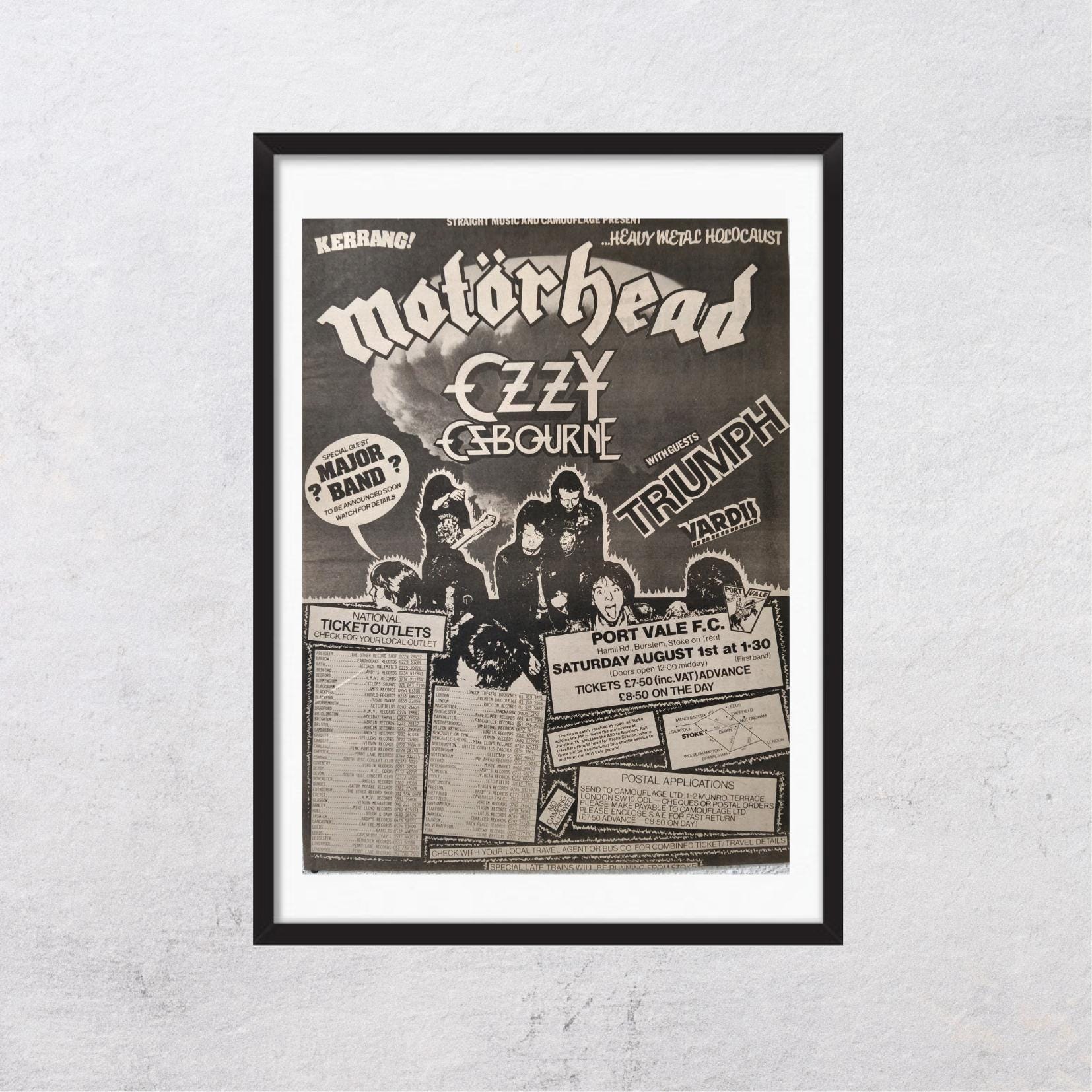 Motorhead Ozzy Osbourne 1981 Concert Poster - Vintage Music