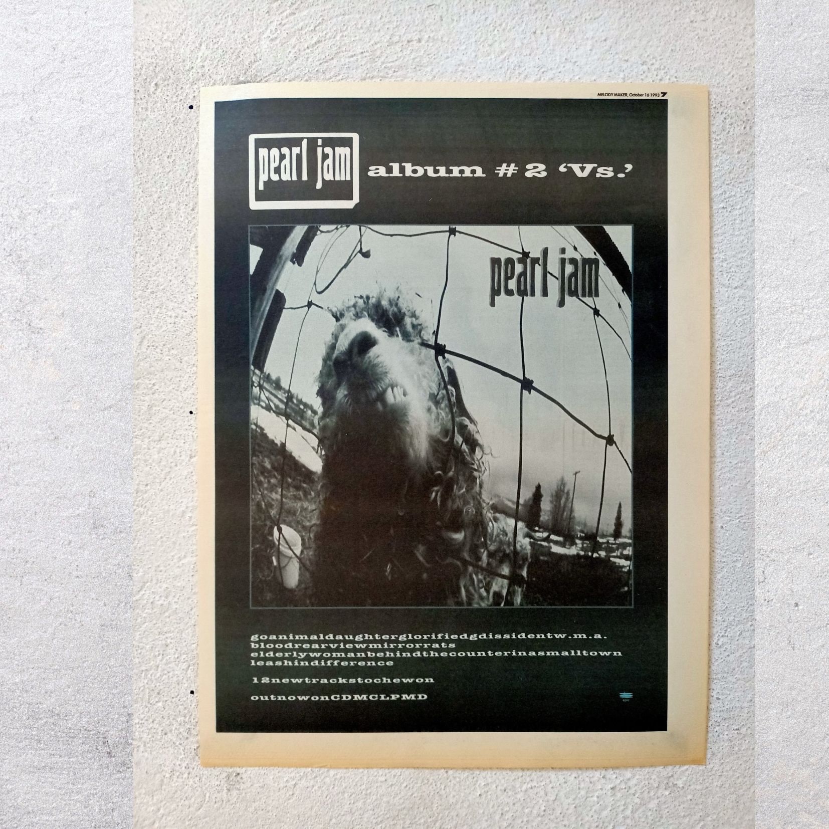 PEARL JAM Vs 1993 - Adv Page - Authentic, Vintage, Poster, Adv