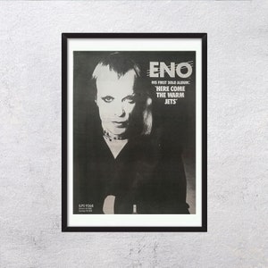 BRYAN ENO 1973 - Aquí vienen los chorros calientes - Auténtico, vintage, retro, página de cartel musical que anuncia 70s, discos de vinilo arte de pared - RACred