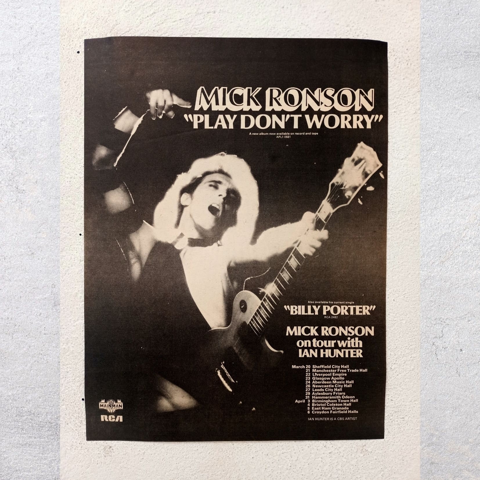 MICK RONSON 1975 - Play Don't Worry - Original, Authentic, Promo