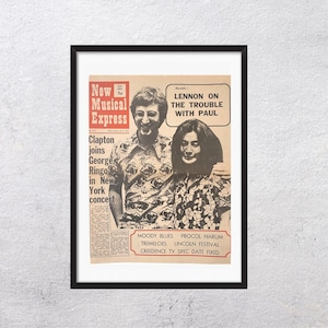 JOHN LENNON y Yoko Ono 1971 - Original, auténtico, póster promocional, página vintage, años 70, rock, música - J2