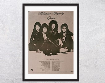 QUEEN Bohemian Rhapsody 1975 -  poster, vintage, advertising, 1970s, no reproduction, retro poster, wall art - j2
