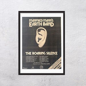 Manfred Mann's Earth Band THE ROARING SILENCE - Original, auténtico, póster promocional, página vintage, años 70, rock, música - J2