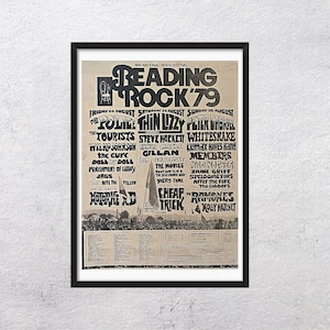READING ROCK 1979 - con The Police, Peter Gabriel, The Ramones -Original, auténtico, cartel promocional, página vintage, años 70, rock, música - J2