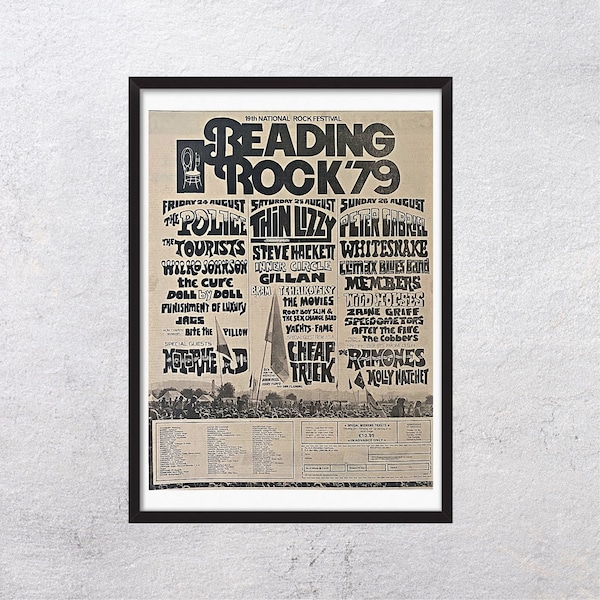 READING ROCK 1979 - featuring The Police, Peter Gabriel, The Ramones -Original, authentic, promo poster, page vintage, 70s, rock, music - J2