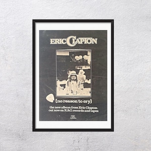 ERIC CLAPTON No Reason to Cry 1976 - Original, auténtico, cartel promocional, página vintage, años 70, rock, música - J1