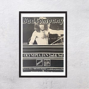 BAD COMPANY 1976 - Run with the Pack - Original, auténtico, cartel promocional, página vintage, años 70, rock, música - J2