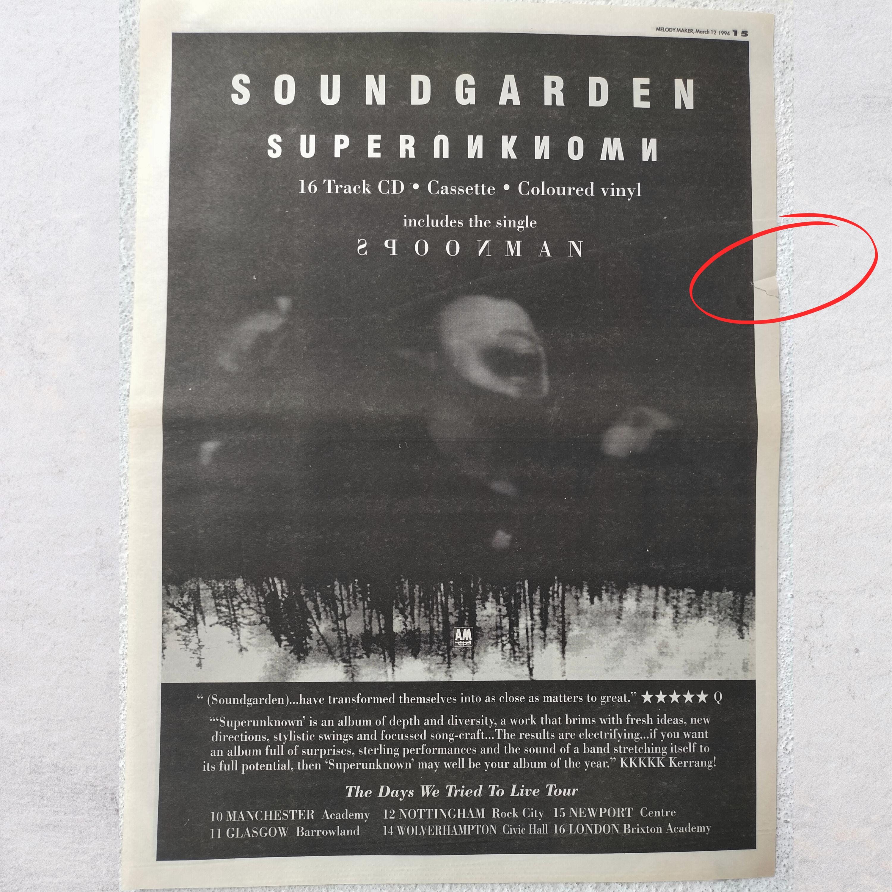 SOUNDGARDEN 1994 - Superknown - Vintage, Music Magazine Page