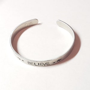 Believe, Fearless, Brave, Inspirational Cuff, Hand stamped Bracelet, Silver, Believe in yourself