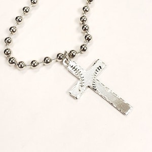 Baseball Cross Necklace,  Baseball Stitches Necklace, Hand Stamped Necklace, Softball Cross Necklace, Love Necklace, Mom Gift