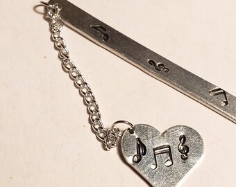 Music Note Bookmark, Metal Bookmark, Custom Bookmark, Hand stamped Bookmark, book lover gift, Aluminum bookmark, Dispatcher