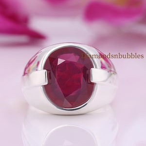 Oval Simulated Ruby Ring, Red Gemstone Ring, Statement Cocktail Ring, Bold Solitaire Ring, Minimalist Chunky Ring, Gift For Her