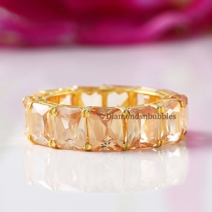 Radiant Cut Full Eternity Band, Yellow Diamond Band, Canary Radiant Cut Diamond Eternity Band, Stacking Band 14K Yellow Gold Engagement Band