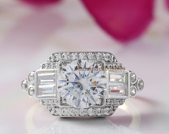 Art Deco Antique Ring / Vintage Engagement Ring For Women / Art Deco Style Ring / Estate ring / Bezel Set Silver Ring / Two-Tone Ring