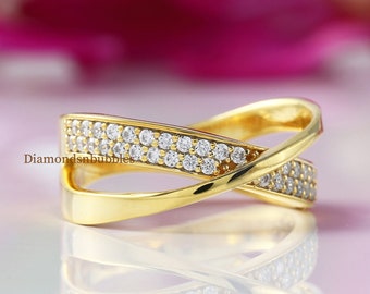 Criss Cross Ring, 14K Gold Diamant Criss Cross Statement Ring, Stapelring, Verflochtener Ring, X Form Ring, Moissanite Ring