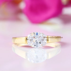 East West Oval Moissanite Ring, Solitaire Ring, Suspense Oval Cut Ring, East West Ring, Oval Cut Moissanite Ring, Anniversary Gift For Her