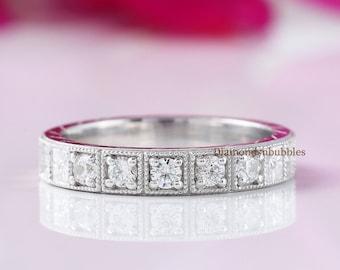 Antiker Ehering, Milgrain Eternity Band, Art Deco Ehering, 14K Weißgold Milgrain Matching Band, Jahrestagsgeschenk Ring