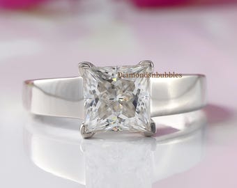Princess Solitaire Ring, 2.00 CT Princess Cut Moissanite Engagement Ring, Wedding Ring, Anniversary Gift Ring, 14K White Gold Princess Ring