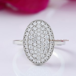 Oval Moissanite Cluster Engagement Ring, Bella Ring, Oval Pave Moissanite Cluster Ring, 14K Solid Gold Colorless Round Cut Moissanite Ring