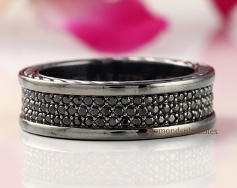 Black Diamond Iced out Men&#39;s Wedding Band Ring, Promise Ring for Man, Full Eternity Hip Hop Band, 935 Silver Diamond Ring, Gift for Him