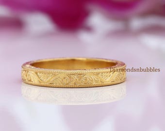 Edwardian Wedding Band, Engraved Stackable Ring, Dainty Filigree Band, Dainty Filigree Stackable Band, Dainty Anniversary Gift