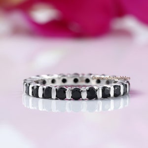 Black Diamond Ring, Moissanite Full Eternity Band, Bar Setting Diamond Band, Eternity Wedding Band, Black Diamond Band Ring 14K Solid Gold