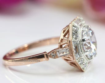 Vintage Engagement Ring For Women / Art Deco Style ring / Art Deco Antique Ring / Estate ring / Bezel Set Silver Ring / Two-Tone Ring