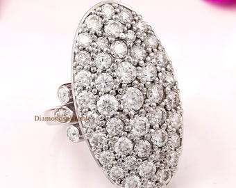 Oval Shape Cluster Ring, Bella Celebrity Engagement Ring, 14K Gold Round Cut Moissanite Pave Set Cluster Ring, Cocktail Vintage Antique Ring